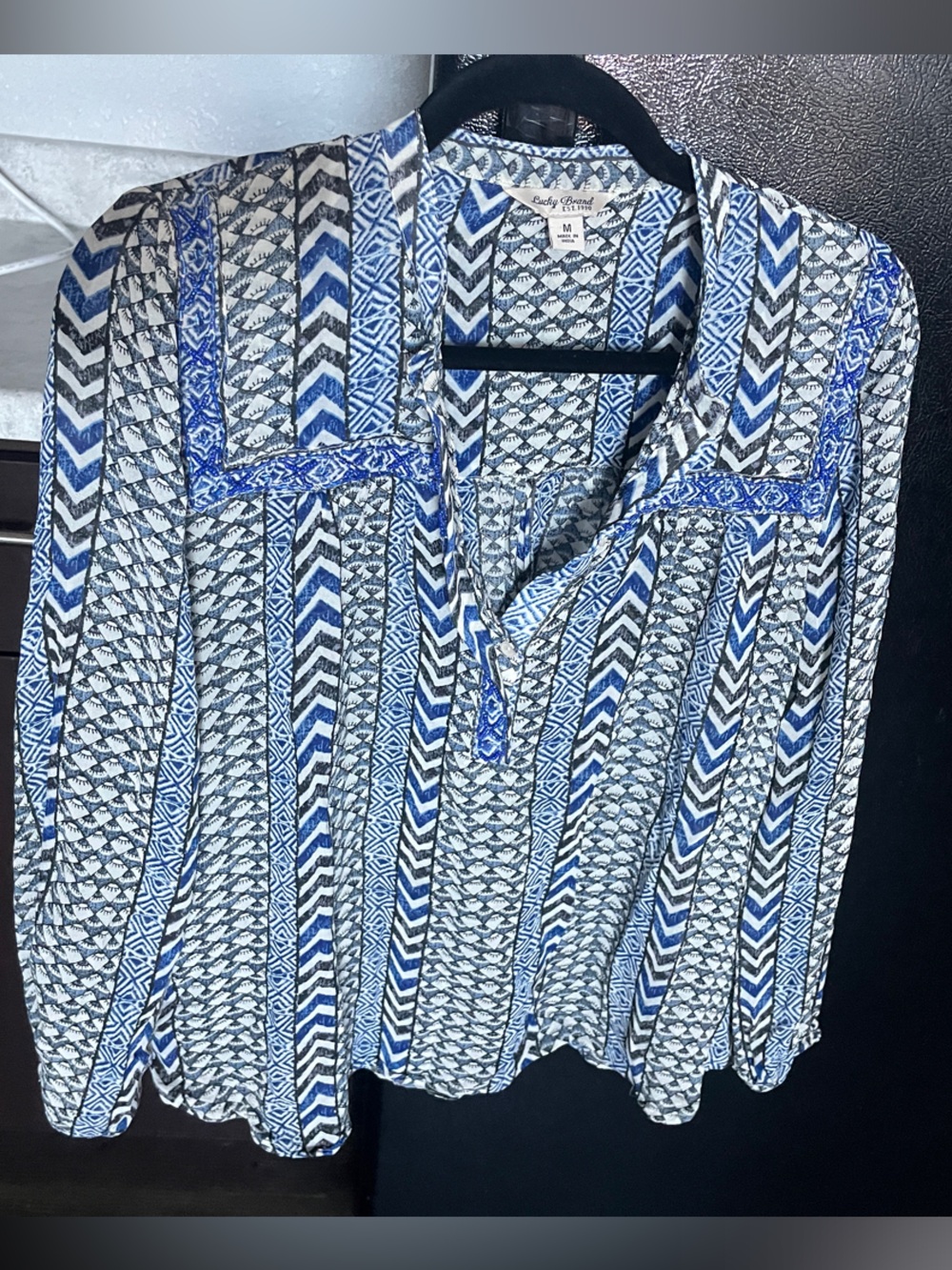 Vintage Lucky Brand Mixed Print Beaded Blouse